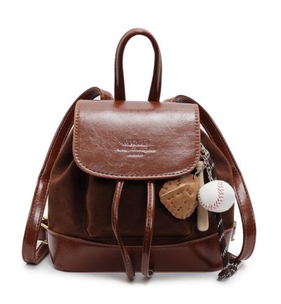 Light Brown Vintage Suede Women's Mini Backpack - New Fashionable Travel Book Bag with Decorative Charm