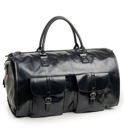 Black PU Leather Travel Duffel Bag - Multifunctional Overnight Gym Bag with Spacious Compartments
