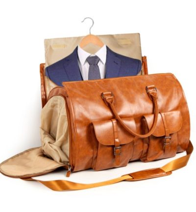 Brown PU Leather Travel Duffel Bag - Multifunctional Overnight Gym Bag with Spacious Compartments