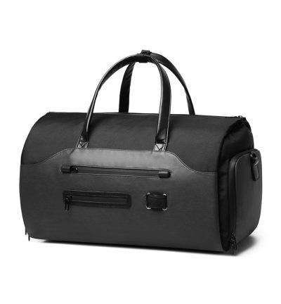 Men's Black Waterproof Multi-Functional Travel Duffel Bag - Foldable Short Trip Gym Bag with Shoe Compartment