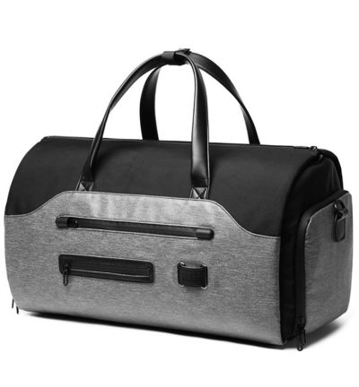 Men's Gray Waterproof Multi-Functional Travel Duffel Bag - Foldable Short Trip Gym Bag with Shoe Compartment