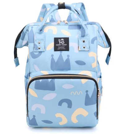 Large Capacity Multi-Functional Baby Diaper Backpack - Stylish and Travel-Friendly Mummy Bag  Crown Blue