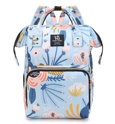 Large Capacity Multi-Functional Baby Diaper Backpack - Stylish and Travel-Friendly Mummy Bag  floral Blue