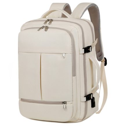 Large Capacity Travel Backpack with USB Charging Port - Beige