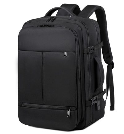 Large Capacity Travel Backpack with USB Charging Port - Black