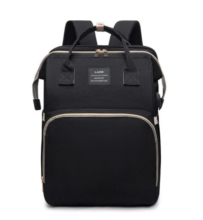 Multifunctional Diaper Backpack with Mosquito Net and Insulated Pockets - Black