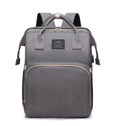 Multifunctional Diaper Backpack with Mosquito Net and Insulated Pockets -Gray