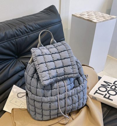 Lightweight Quilted Nylon Backpack with Adjustable Straps - Gray