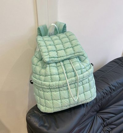 Lightweight Quilted Nylon Backpack with Adjustable Straps - Pine Green
