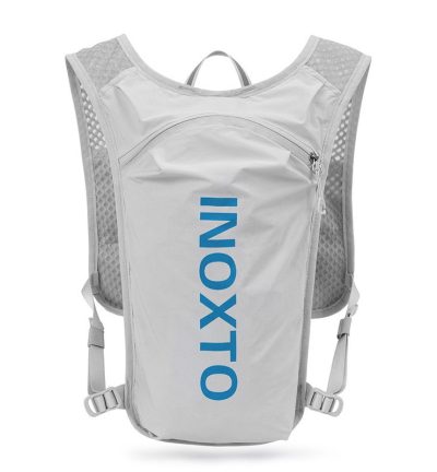 Lightweight Hydration Running Vest with 5L Capacity and Reflective Strips, Gray backpack with Blue text