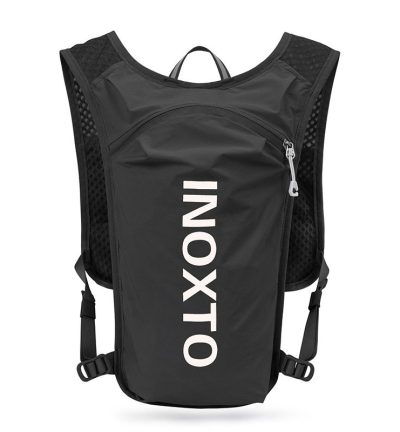Lightweight Hydration Running Vest with 5L Capacity and Reflective Strips, Black backpack with white text