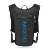 Lightweight Hydration Running Vest with 5L Capacity and Reflective Strips, Black backpack with blue text