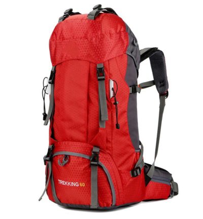 Red 60L Waterproof Hiking Backpack with Multi-Pocket Design for Outdoor Adventures