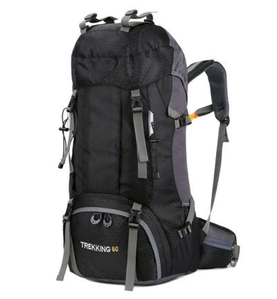 Black 60L Waterproof Hiking Backpack with Multi-Pocket Design for Outdoor Adventures
