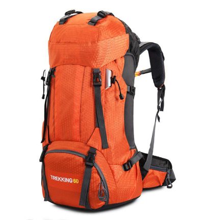 Orange 60L Waterproof Hiking Backpack with Multi-Pocket Design for Outdoor Adventures