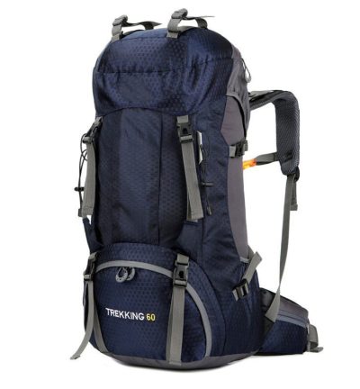 Dark Blue 60L Waterproof Hiking Backpack with Multi-Pocket Design for Outdoor Adventures