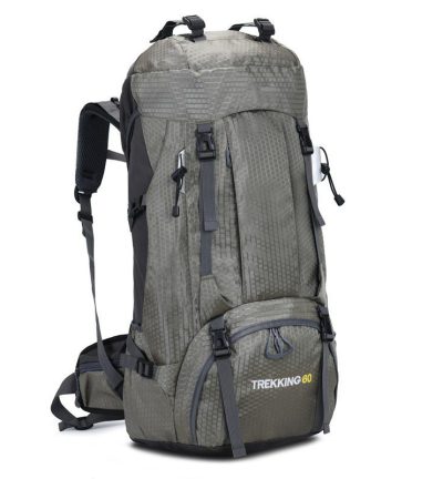 Gray 60L Waterproof Hiking Backpack with Multi-Pocket Design for Outdoor Adventures