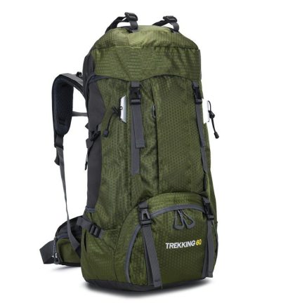 Green 60L Waterproof Hiking Backpack with Multi-Pocket Design for Outdoor Adventures