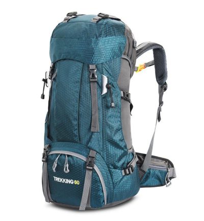 Turquoise 60L Waterproof Hiking Backpack with Multi-Pocket Design for Outdoor Adventures