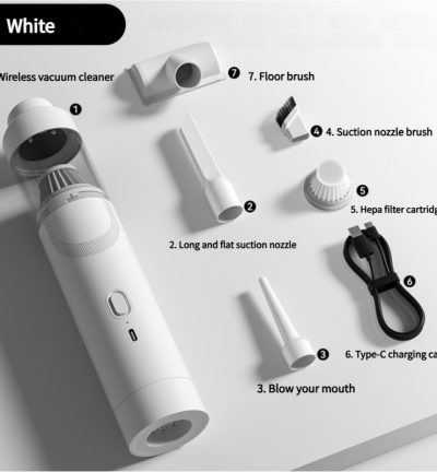 White Cordless Handheld Vacuum Cleaner with Blower Function - Compact and Rechargeable 120W Power