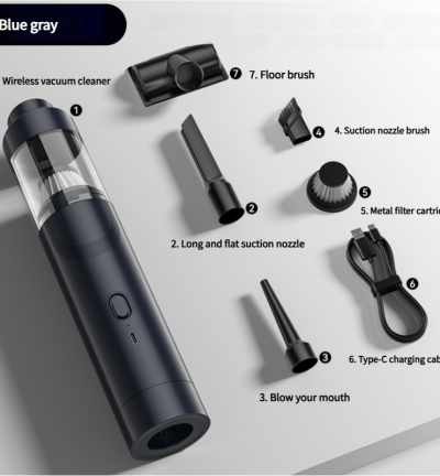 Blue Gray Cordless Handheld Vacuum Cleaner with Blower Function - Compact and Rechargeable 120W Power