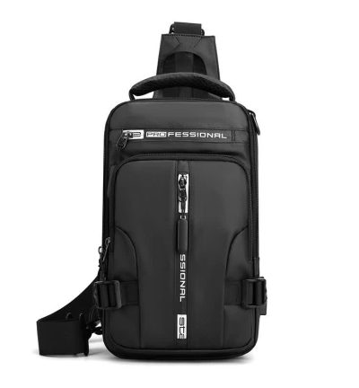 Black Compact Multi-Function Nylon Chest Bag - Stylish and Practical