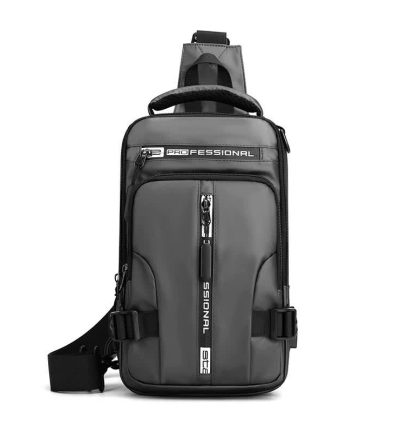 Gray Compact Multi-Function Nylon Chest Bag - Stylish and Practical