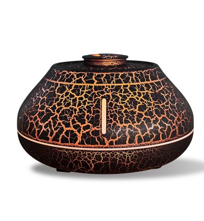 Flame Mountain Aroma Diffuser - 7-Color LED Light, 130ml Capacity, Ultrasonic Mist Maker for Home or Office, Cracked Black