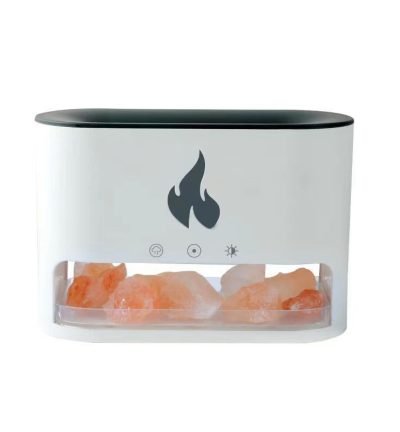 White Himalayan Salt Flame Aroma Diffuser - 250ml Ultrasonic Humidifier with 7-Color LED Light for Relaxation and Decor