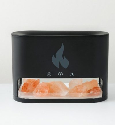 Black Himalayan Salt Flame Aroma Diffuser - 250ml Ultrasonic Humidifier with 7-Color LED Light for Relaxation and Decor