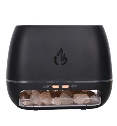 Black Himalayan Salt Flame Aroma Diffuser - 250ml Ultrasonic Humidifier with 7-Color LED Light for Relaxation and Decor