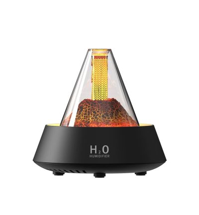 Black Pyramid Flame Mist Humidifier with Ambient Lighting - Ultrasonic Aromatherapy Diffuser