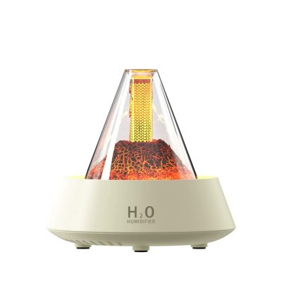 White Pyramid Flame Mist Humidifier with Ambient Lighting - Ultrasonic Aromatherapy Diffuser