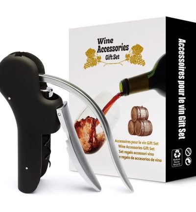 Black Ergonomic Lever-Action Corkscrew Wine Opener with Foil Cutter