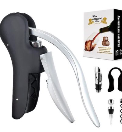 Five-piece Set Ergonomic Lever-Action Corkscrew Wine Opener with Foil Cutter