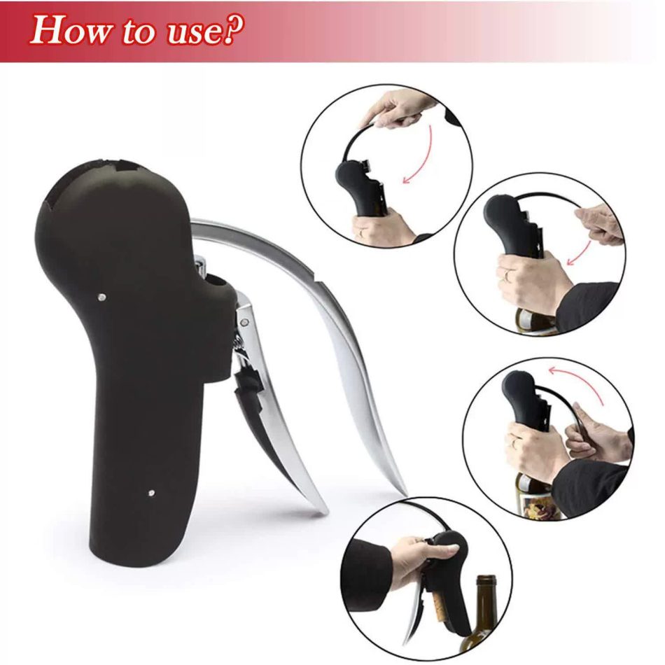 Five-piece Set Ergonomic Lever-Action Corkscrew Wine Opener with Foil Cutter - Image 3