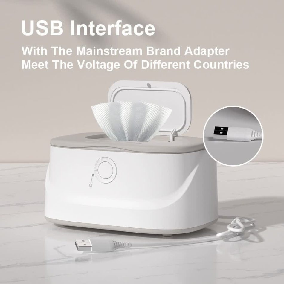 Grey USB-Powered Baby Wet Wipes Warmer - Portable and Adjustable Heating - Image 2
