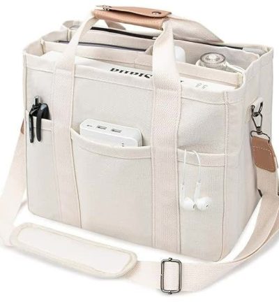 White Multi-Functional Canvas Tote Bag with Adjustable Strap - Spacious and Durable