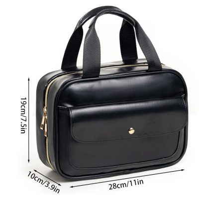Black Multifunctional Travel Toiletry Organizer with Hanger and Large Storage Capacity