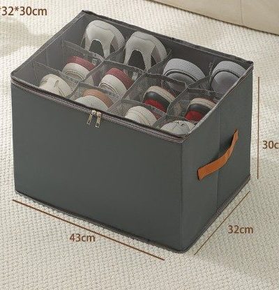 Grey Multi-Compartment Shoe Organizer Storage Box - Space-Saving and Convenient for Closet Organization