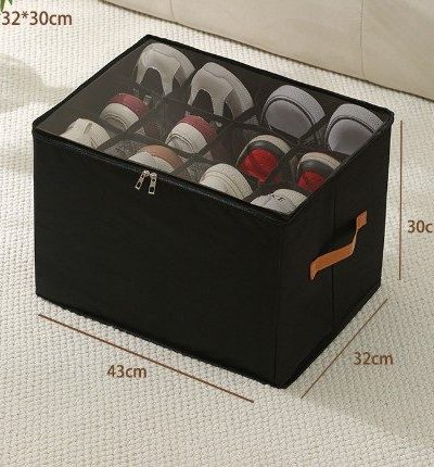 Black Multi-Compartment Shoe Organizer Storage Box - Space-Saving and Convenient for Closet Organization