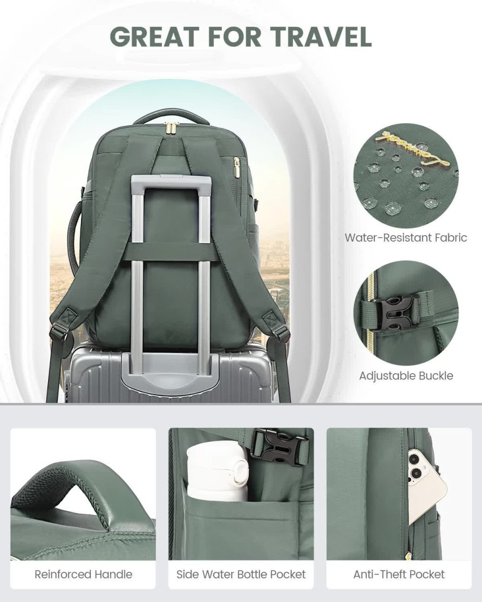 Off White 40L Large Capacity Travel Business Backpack with Expandable Compartments, Including 2 Toiletry Bags and Shoe Bag - Durable Oxford Fabric - Image 6