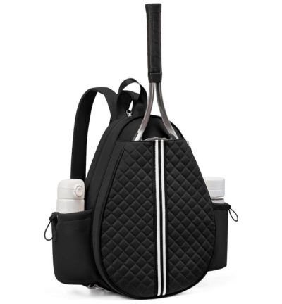 Black Lightweight Waterproof Tennis Racket Backpack - Multifunction Sling and Backpack for Men and Women(The water cup racket is a shooting prop and is not included)