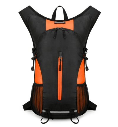 Black and Orange Patchwork Style Lightweight Outdoor Cycling Backpack - Durable and Water-Resistant Oxford Fabric, Large Capacity Sports Hiking Bag, Unisex Design