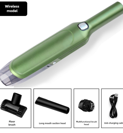 Green Wireless Handheld Car Vacuum Cleaner - 8000Pa Suction, USB Rechargeable, Wet & Dry Use, Lightweight with Washable Filter, 40-Minute Runtime, Multi-Functional Brush Attachments