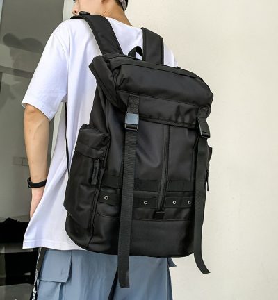 Black Trendy Street Style Backpack - Large Capacity for Hiking, Students & Everyday Use