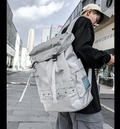 Grey Trendy Street Style Backpack - Large Capacity for Hiking, Students & Everyday Use