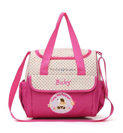 Small Pink Fashionable Large-Capacity Cartoon Bear Shoulder Crossbody Mommy Bag – Stylish and Functional Diaper Bag