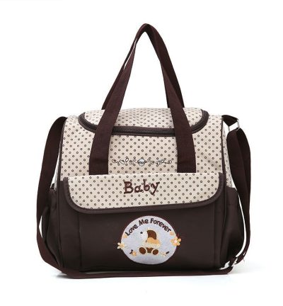 Small Coffee Fashionable Large-Capacity Cartoon Bear Shoulder Crossbody Mommy Bag - Stylish and Functional Diaper Bag