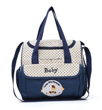 Small Dark Blue Fashionable Large-Capacity Cartoon Bear Shoulder Crossbody Mommy Bag - Stylish and Functional Diaper Bag